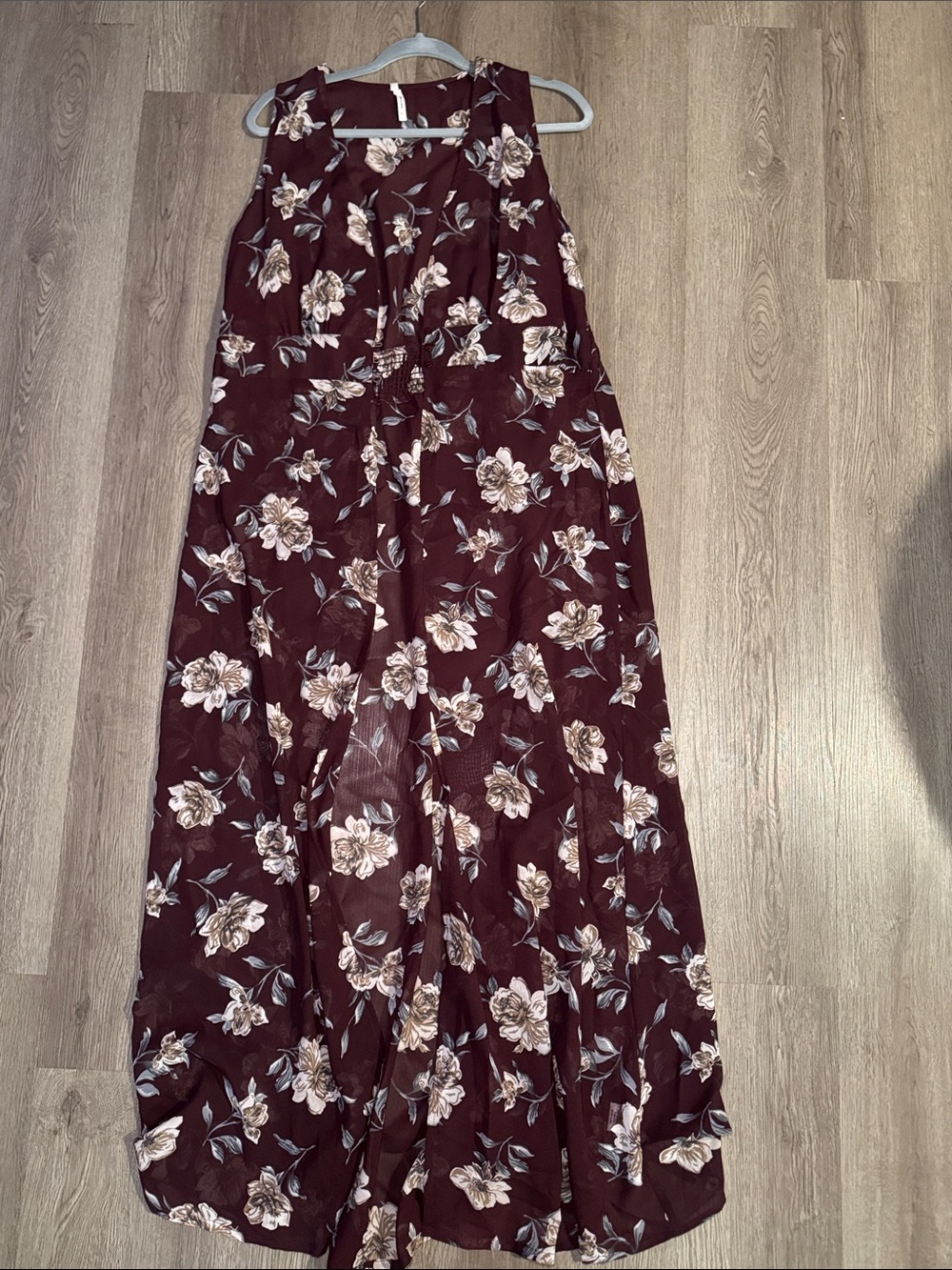 Truth Sleeveless Floral Maxi Cover in Burgundy and Cream